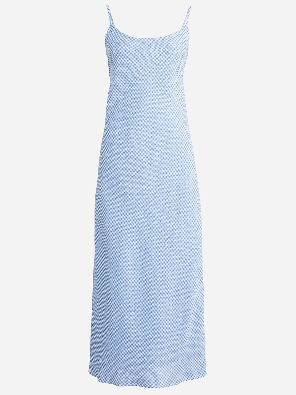 J. Crew linen blue gingham Gwyneth spaghetti strap 90s light shift dress size 8